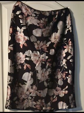 Floral Satin Midi Skirt in Black and Blush